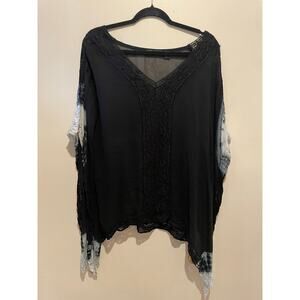 Raviya black and white lace trim fairy grunge whimsigoth boho tunic top medium